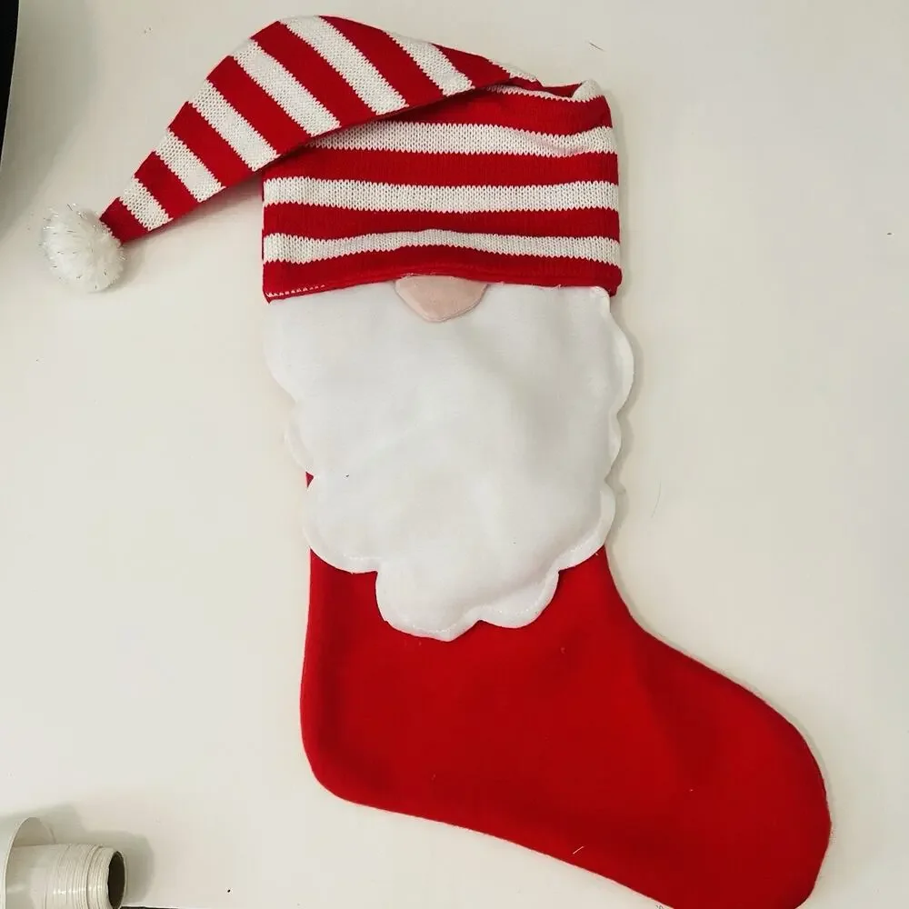 Santa in‎ Striped Hat Christmas Stocking Red Christmas Gift Stockings 15”